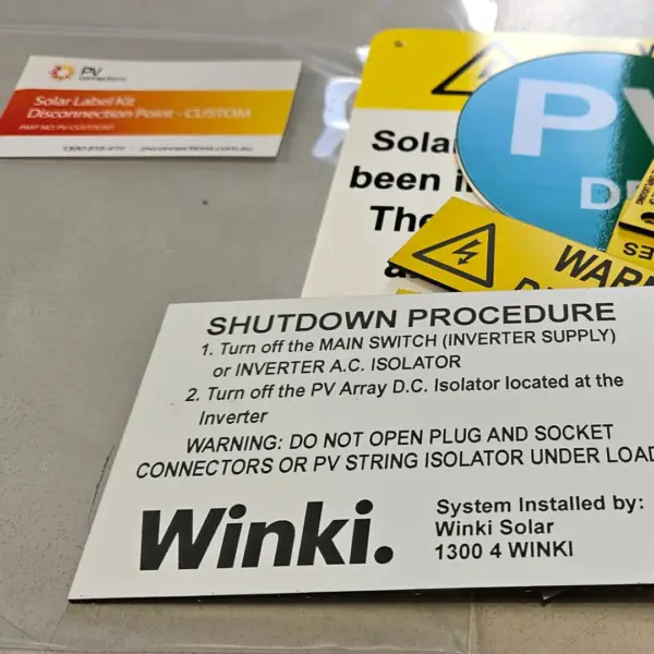 CUSTOM Disconnection Point – Solar Label Kit- Engraved Logo Winki