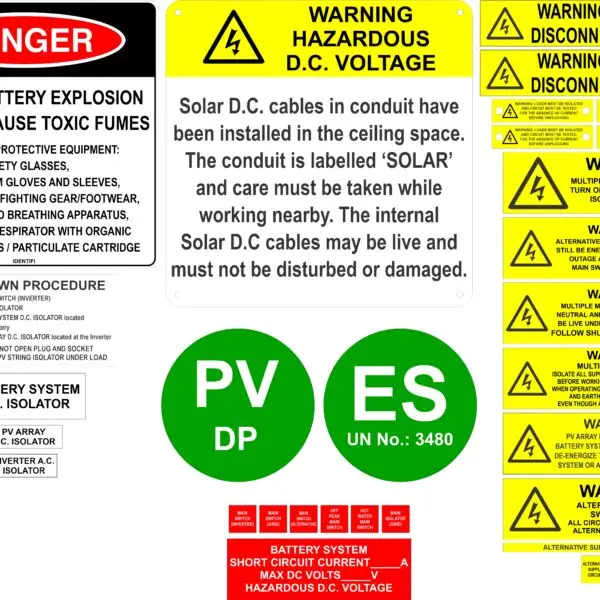 Battery Storage System Label Kit – DC Coupled